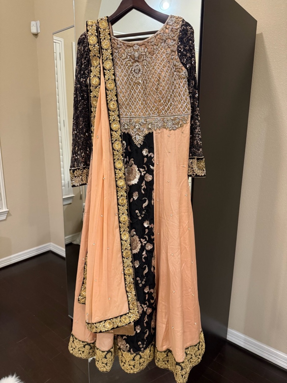Embroidered Peach and Black Formal Anarkali Gown